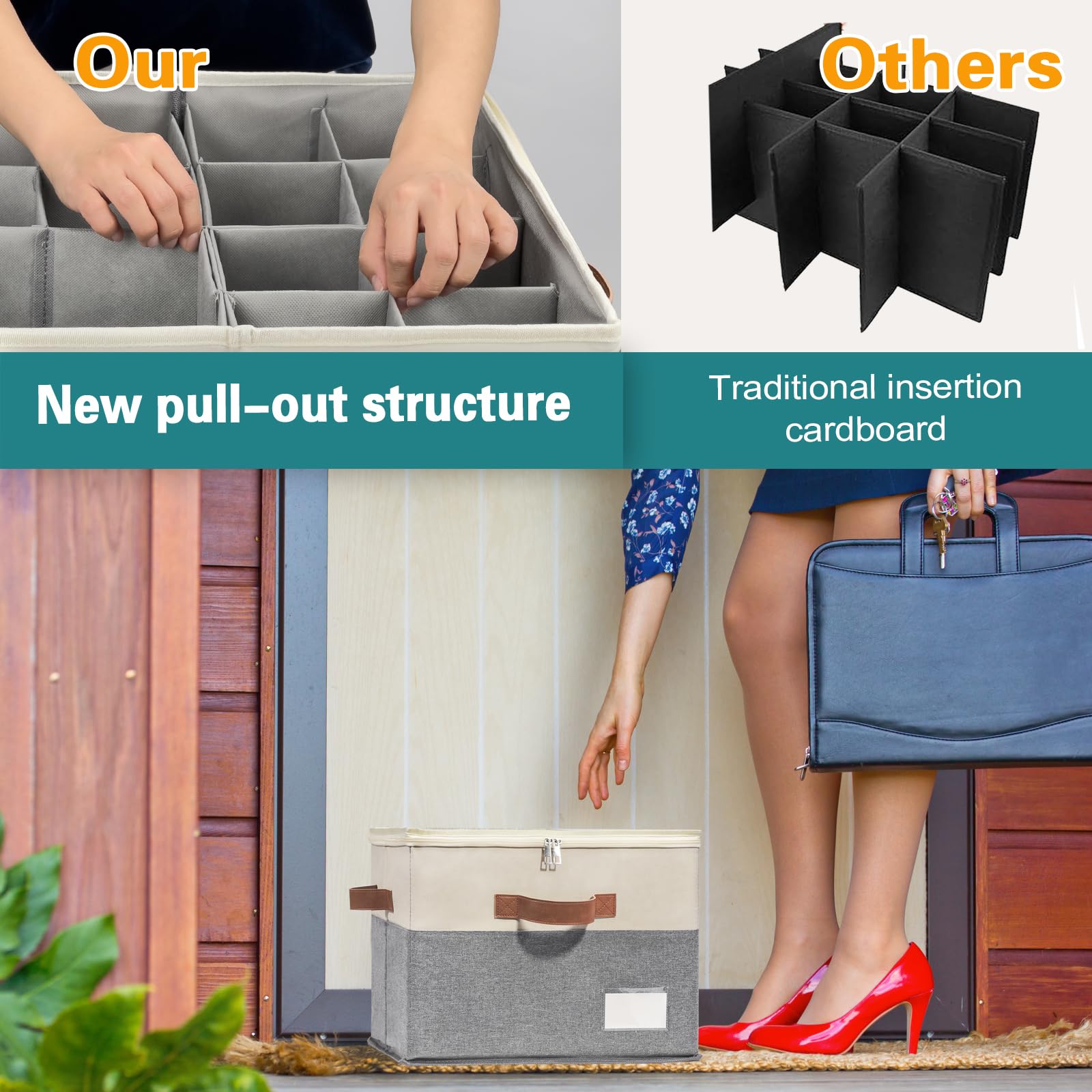 RONCHIL space-saving shoe holder with 4 handles saves closet space and easy transport.