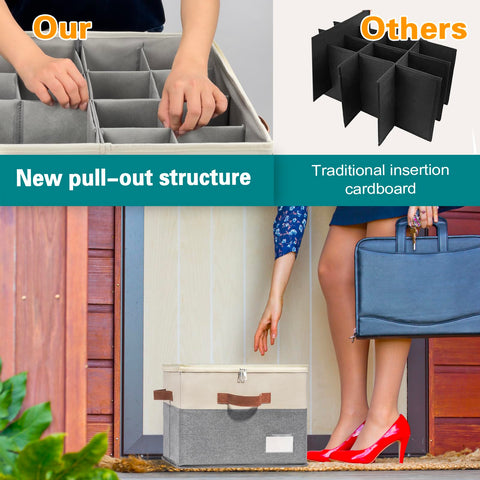 RONCHIL space-saving shoe holder with 4 handles saves closet space and easy transport.