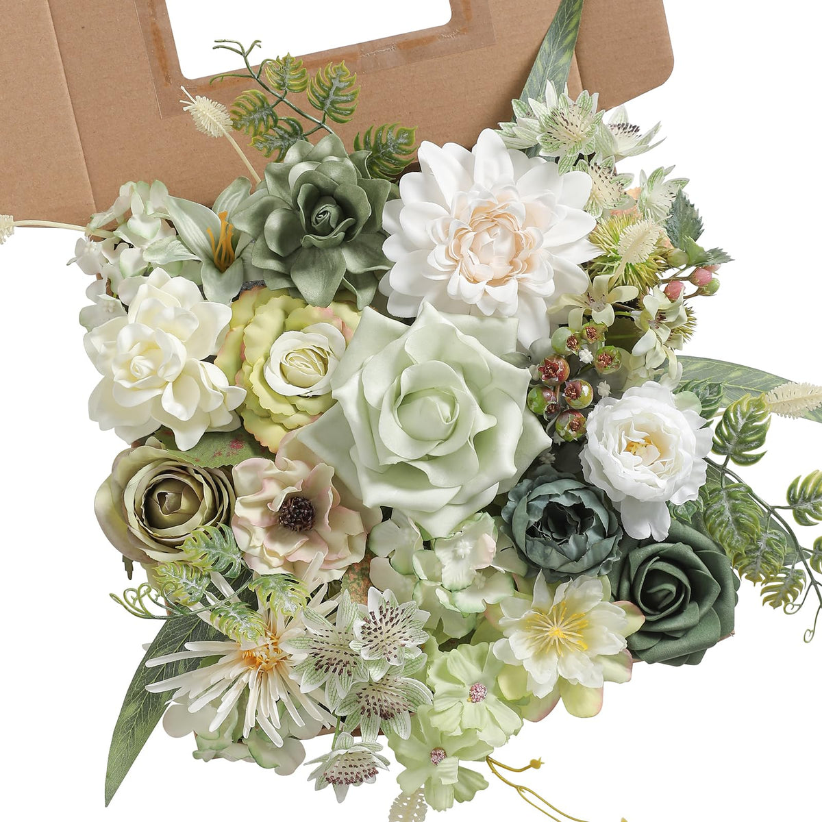 Rongflower forest green artificial flowers box for wedding decor and DIY bouquets.