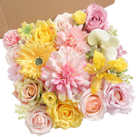 Rongflower yellow pink artificial flowers combo set for bridal bouquets