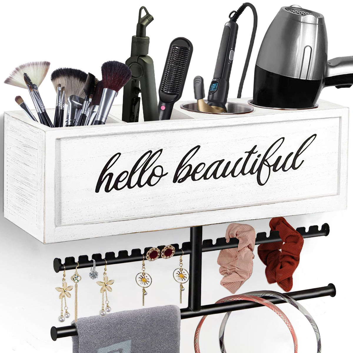 Ronjnndc rustic hair dryer holder wall-mounted keeps tools organized and accessible.