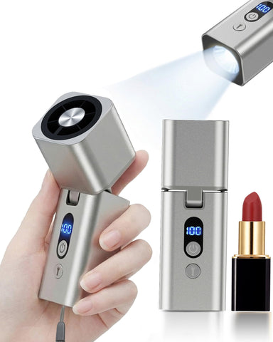 Ronjregan metal portable mini fan with silver finish provides on-the-go cooling.
