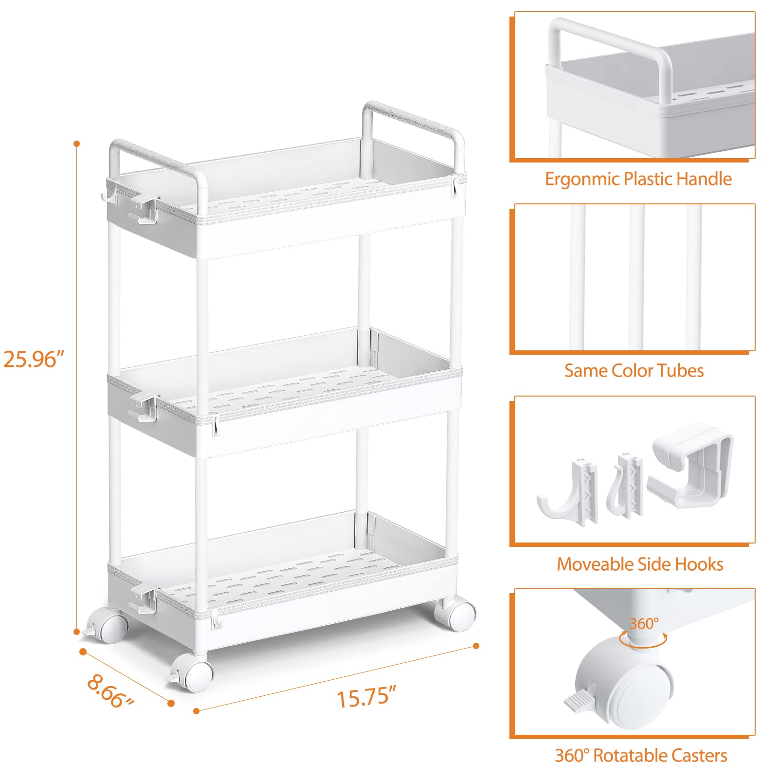 Ronlap 3-tier slim rolling cart tool-free assembly for quick setup.