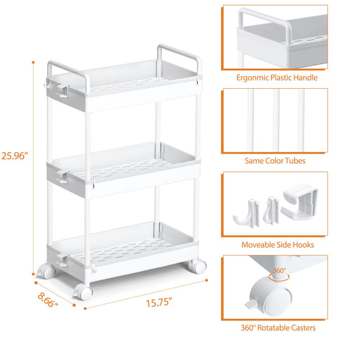 Ronlap 3-tier slim rolling cart tool-free assembly for quick setup.