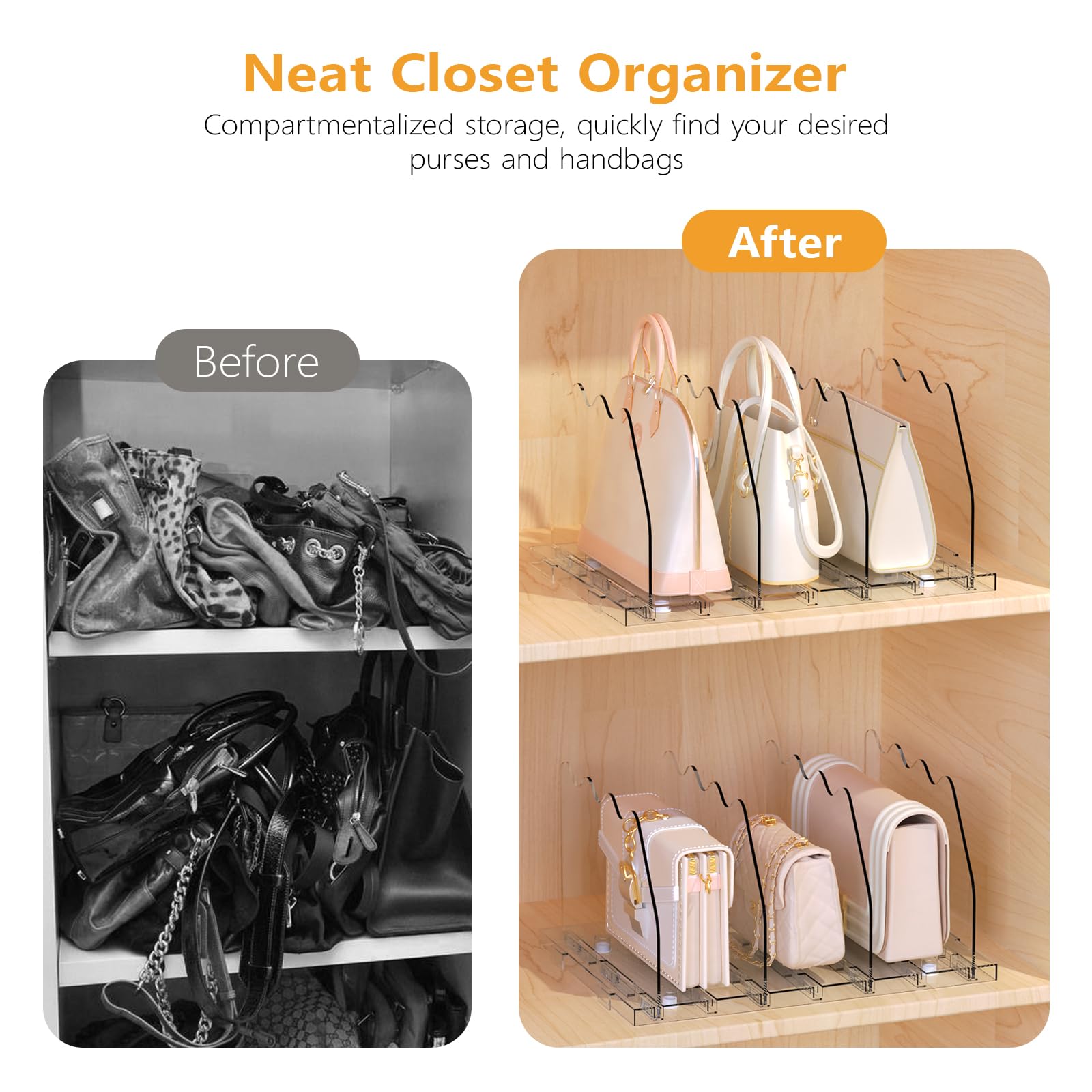 Ronlap clear closet bag rack displays handbags with easy visibility.