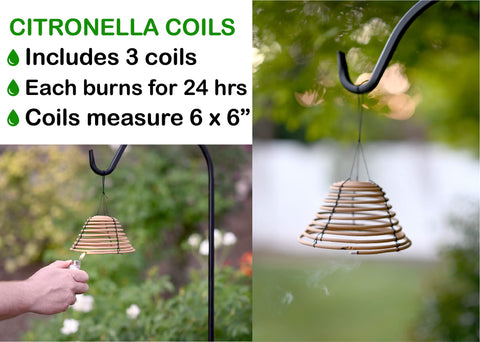 Rool citronella coil for patio lighting creates inviting backyard glow.