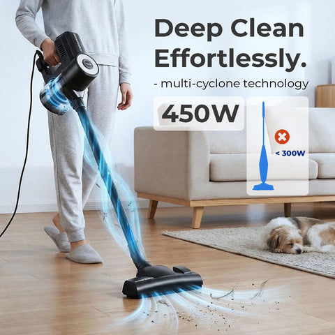 Roomie Tec 2-in-1 handheld mode ready for stairs and upholstery cleaning.