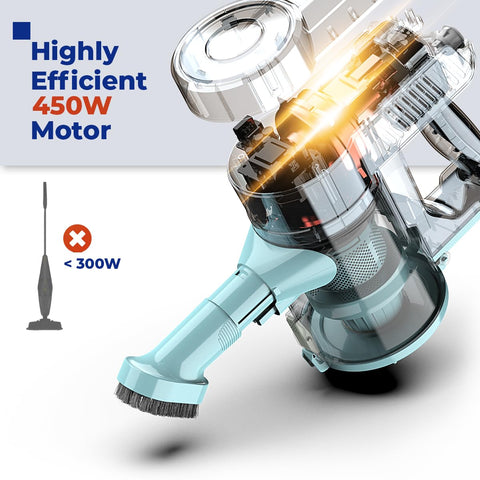 Roomie Tec 2-in-1 handheld vacuum for versatile cleaning on stairs and furniture.
