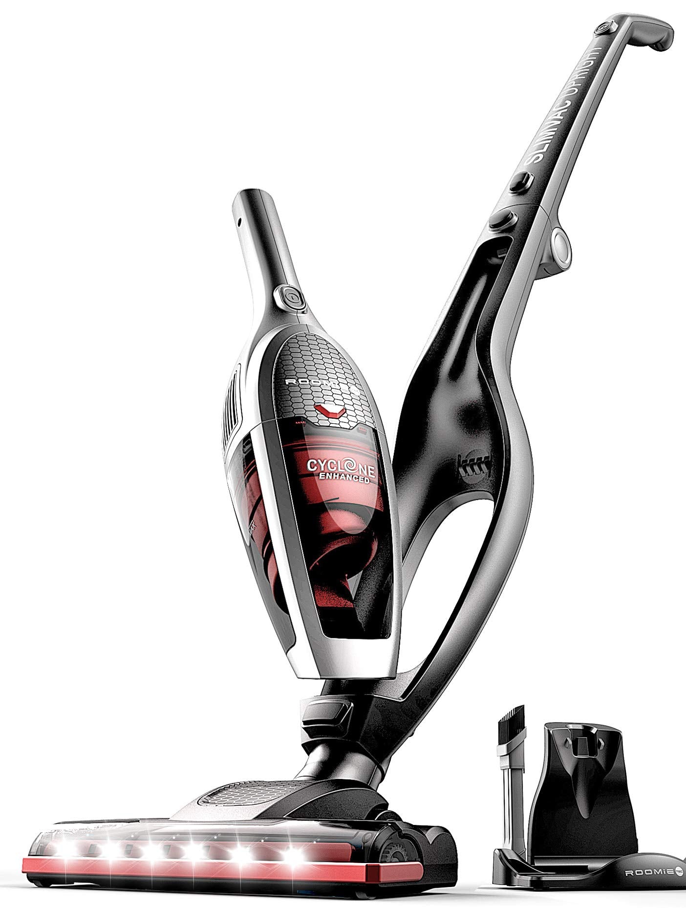 Roomie Tec SlimVac cordless vacuum showing lightweight design for easy home cleaning.