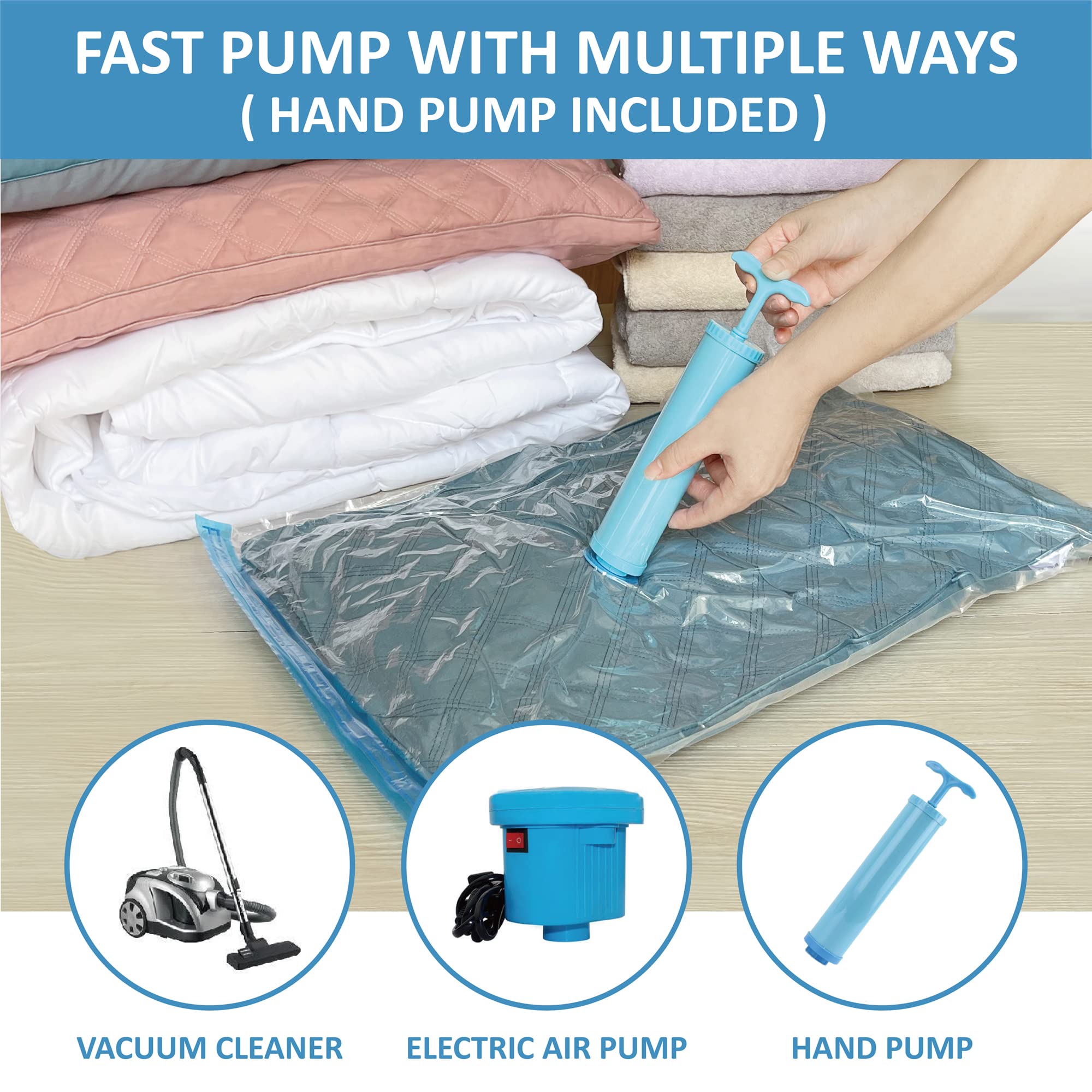 Roomimaster bags in use on shelves to organize bedding and garments
