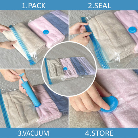 Roomimaster jumbo and small bags reducing bulk for blankets and pillows