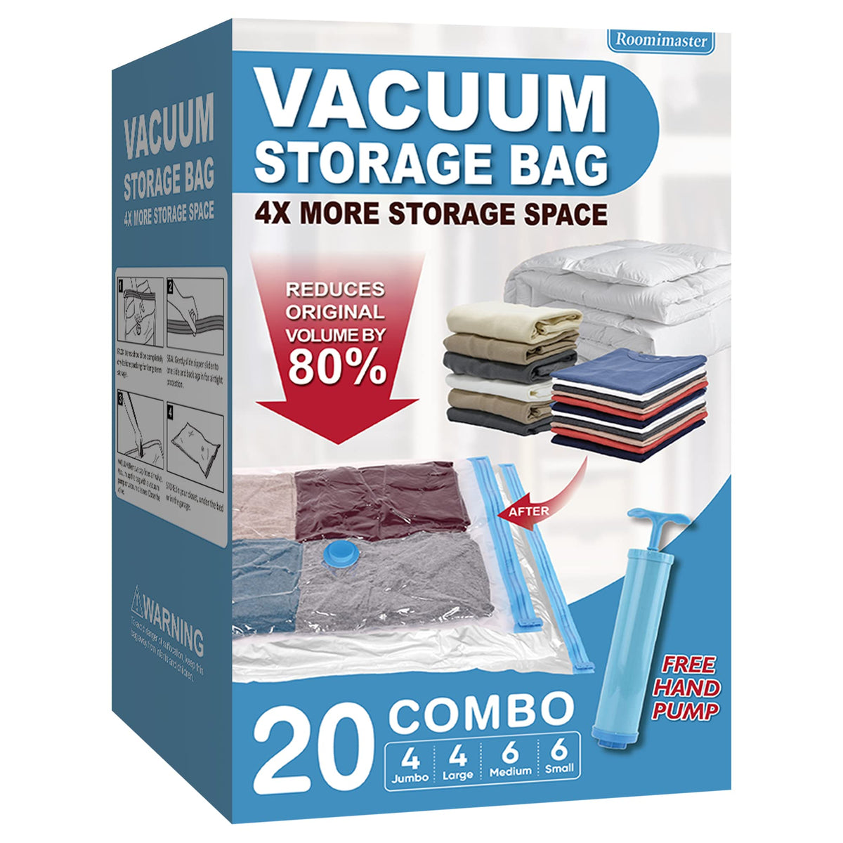 Roomimaster vacuum bags combo pack compresses clothing for easy storage