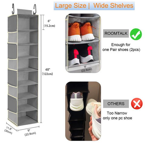 Roomtalk closet organizer showing eight side pockets for easy accessory storage.