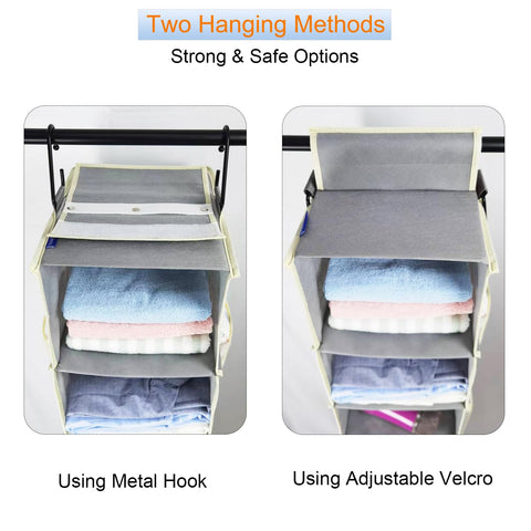 Roomtalk wide hanging shelves free floor space in any closet.