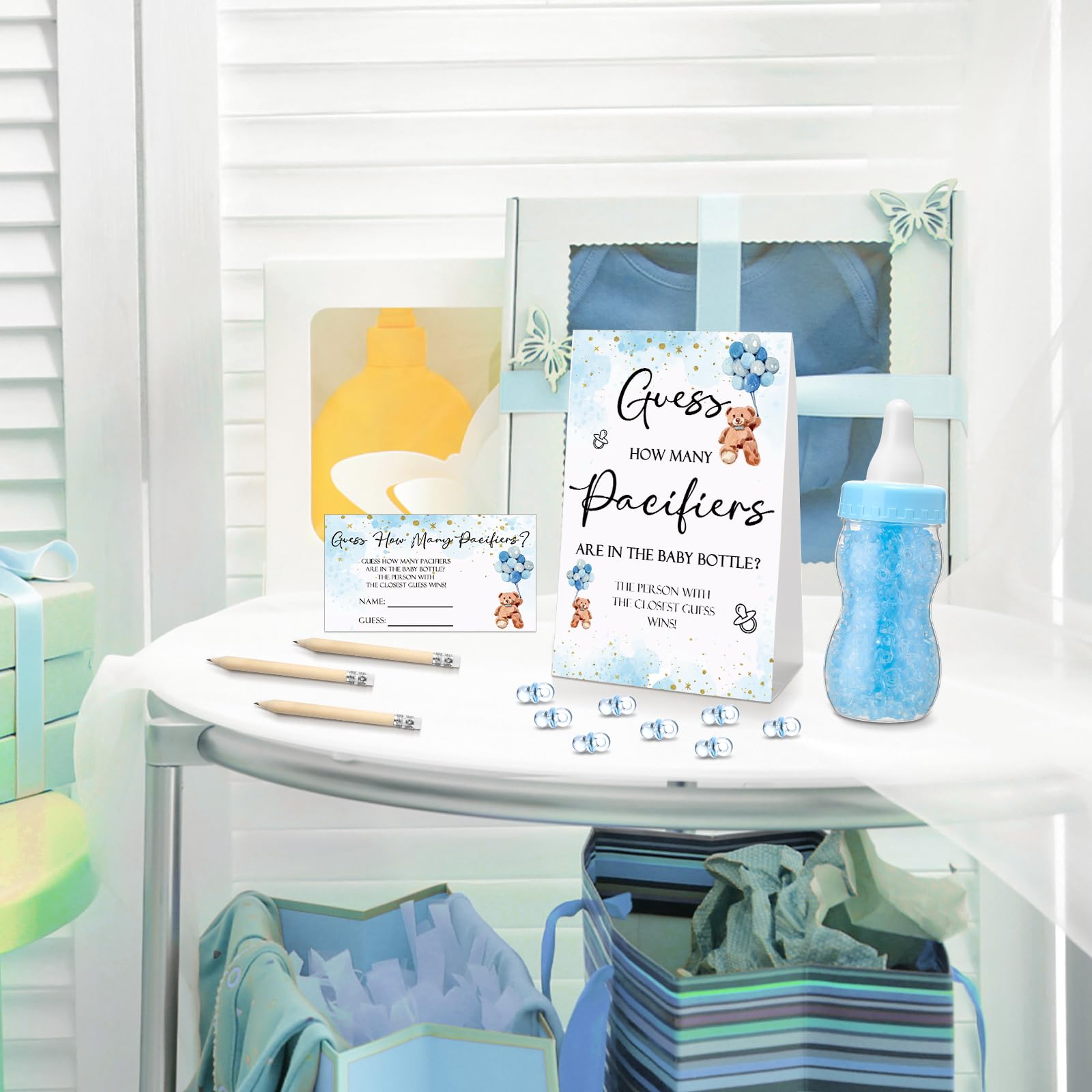 Roowest blue bear decor enhances baby shower ambiance