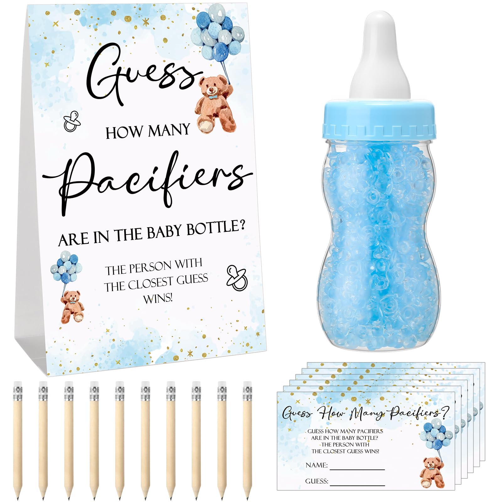 Roowest baby shower sign with pacifier guessing activity for guests