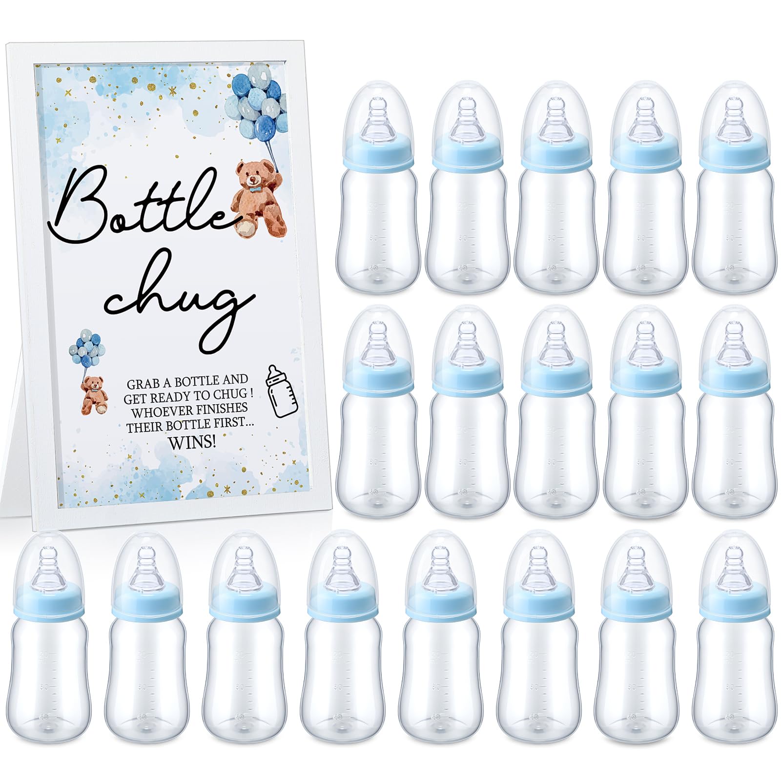 Roowest bottle chug sign bear wood on display for baby shower games
