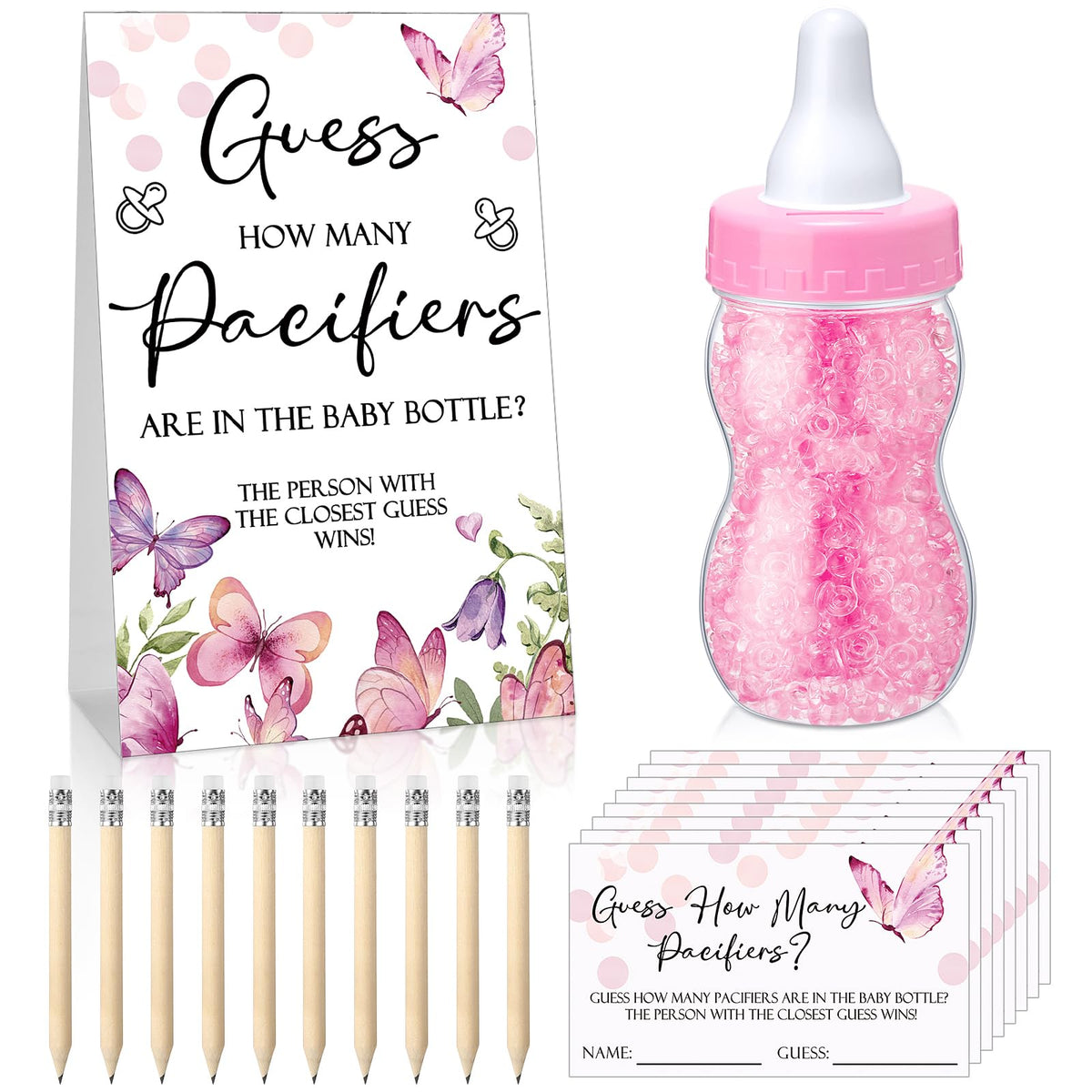 Roowest butterfly sign for baby shower guessing game, pink accent centerpiece