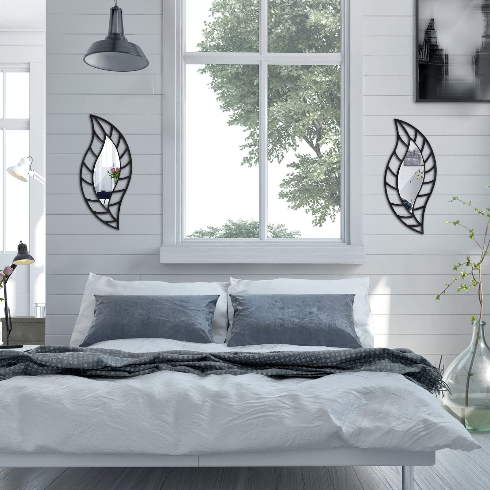 Roowest leaf mirrors mount easily using triangular back hooks.