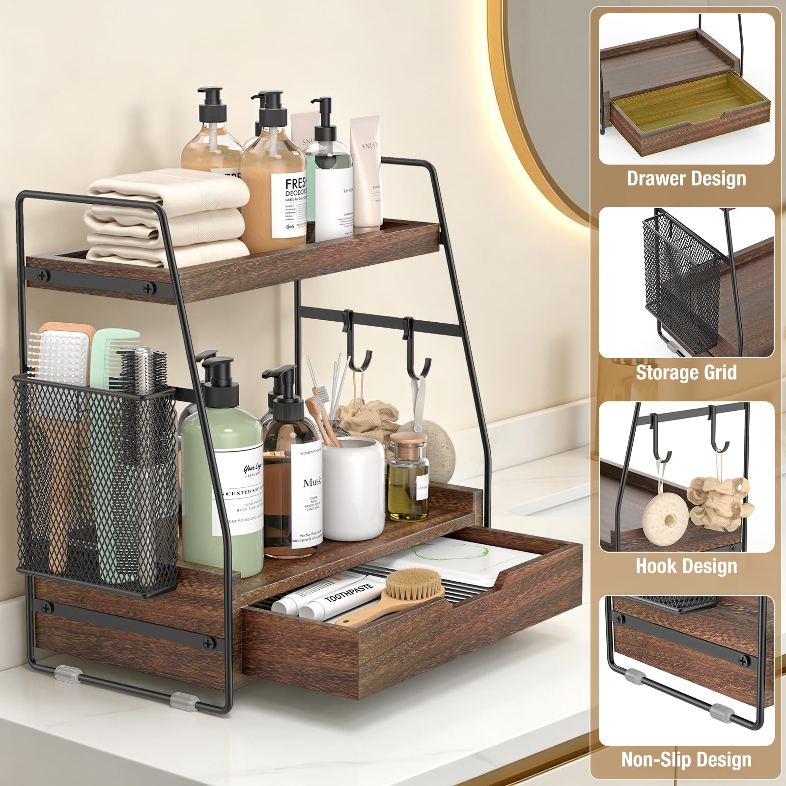 ROPALINS space-saving vanity organizer fits limited countertops while keeping essentials within reach.