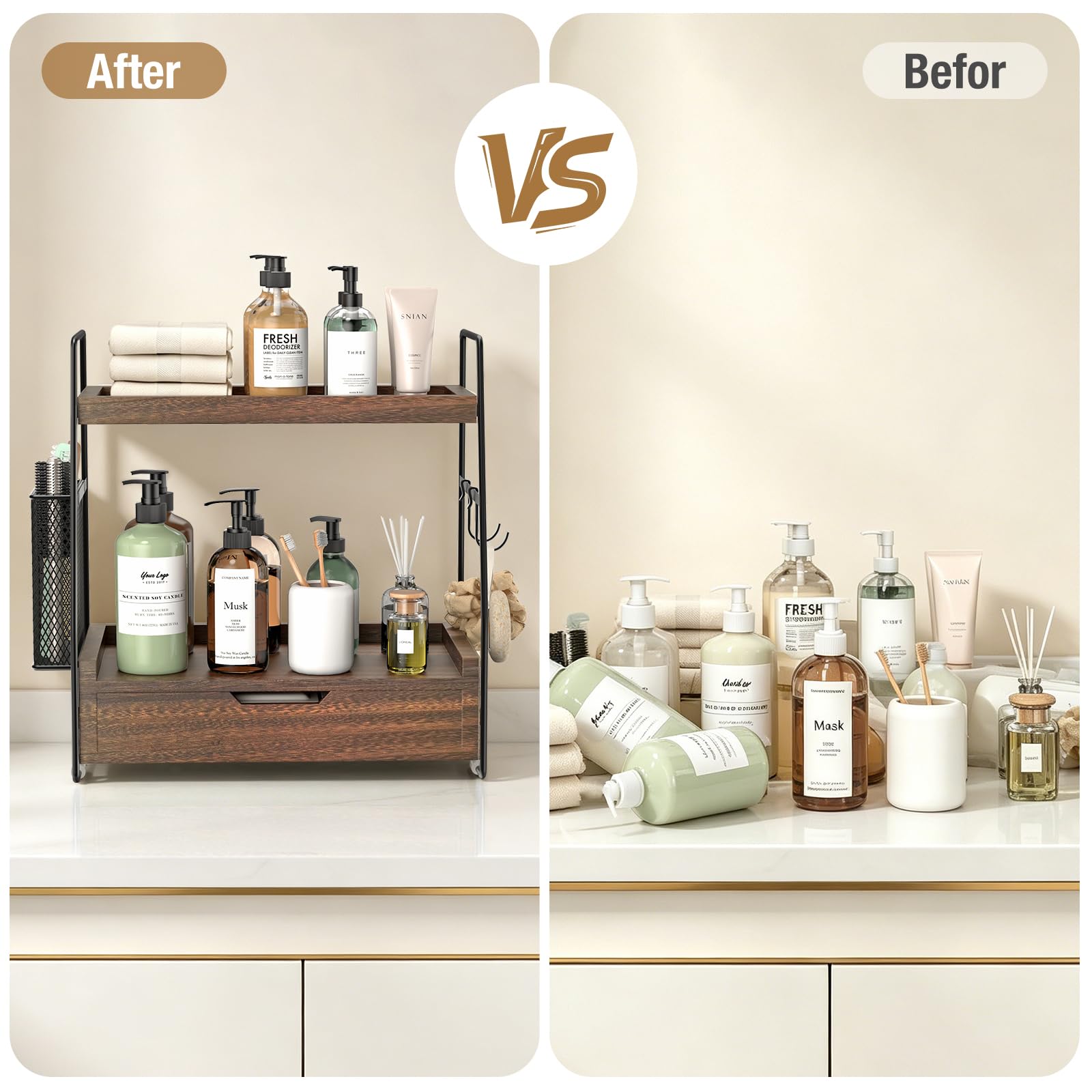 ROPALINS keeps skincare, makeup, perfumes, and toiletries organized and easy to locate.