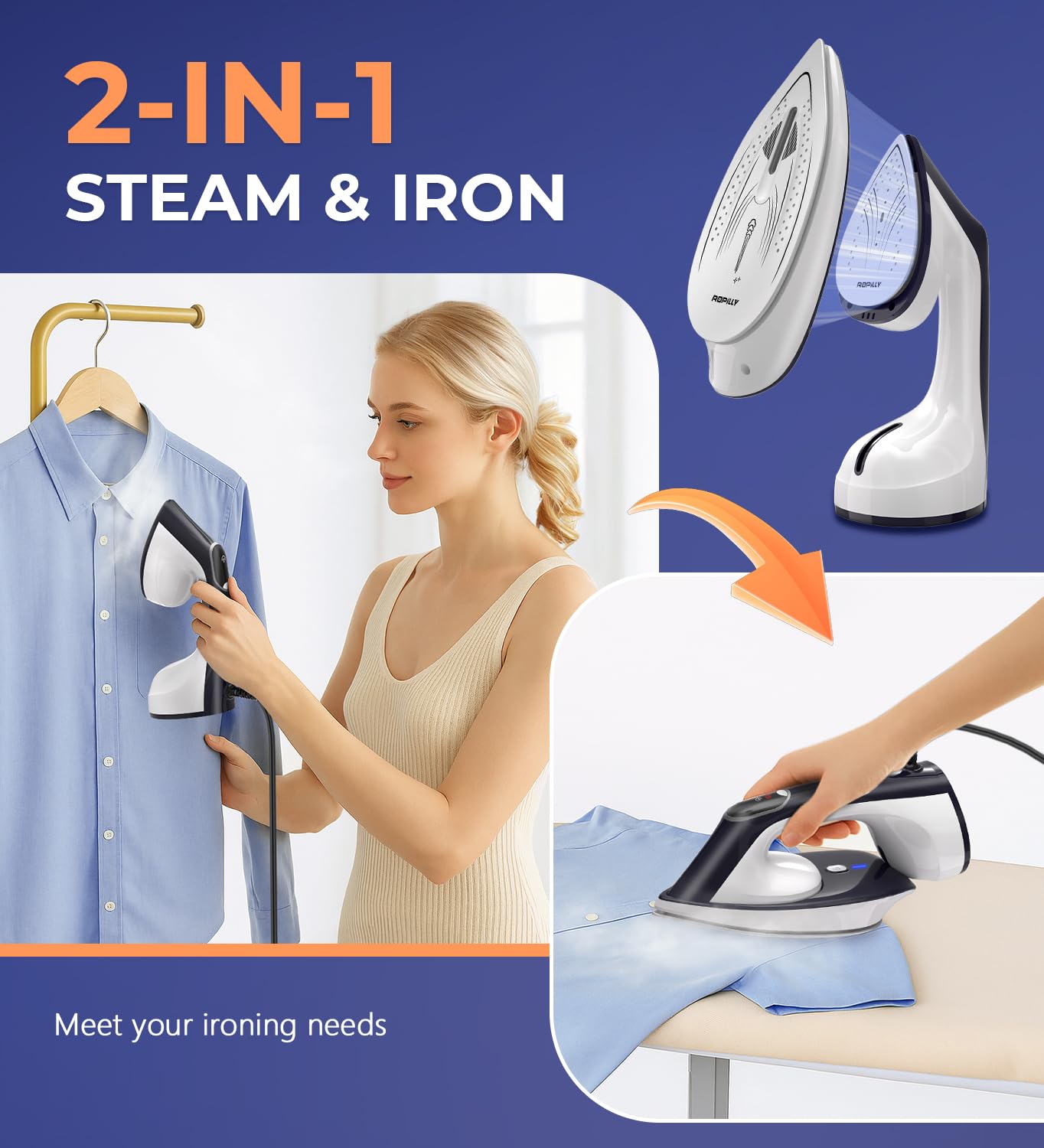 Ropilly 2-in-1 iron and steamer design for quick mode switching