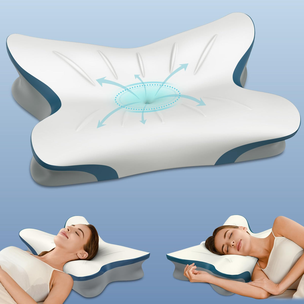 ROPu cervical pillow contour design supports neck alignment for side sleepers.