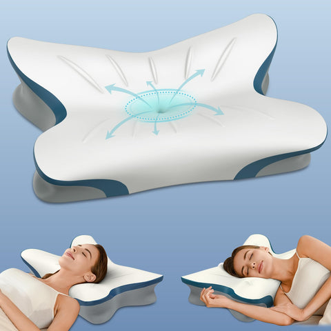 ROPu cervical pillow contour design supports neck alignment for side sleepers.