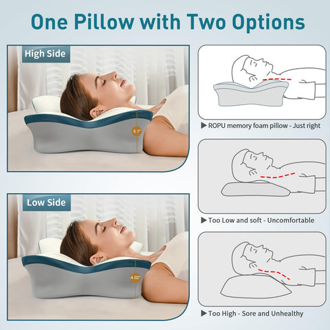 ROPu contour pillow with breathable, removable cover for easy care.