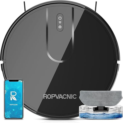 ROPVACNIC robot vacuum front view with advanced sensors and sleek design.
