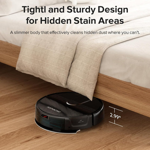 ROPVACNIC robot vacuum removes pet hair from rugs and floors.