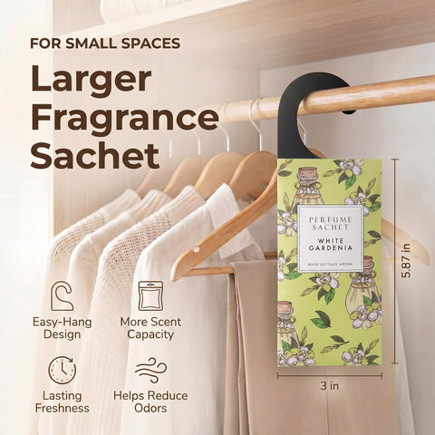 ROSE COTTAGE hanging deodorizer releasing gardenia fragrance in a closet