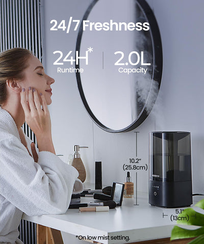 Rosekm humidifier with 360° nozzle for directed humidity