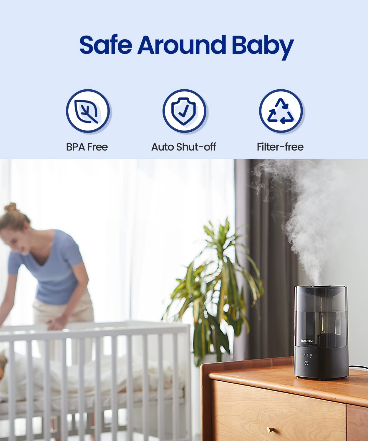 Rosekm humidifier auto shut-off feature for safe use