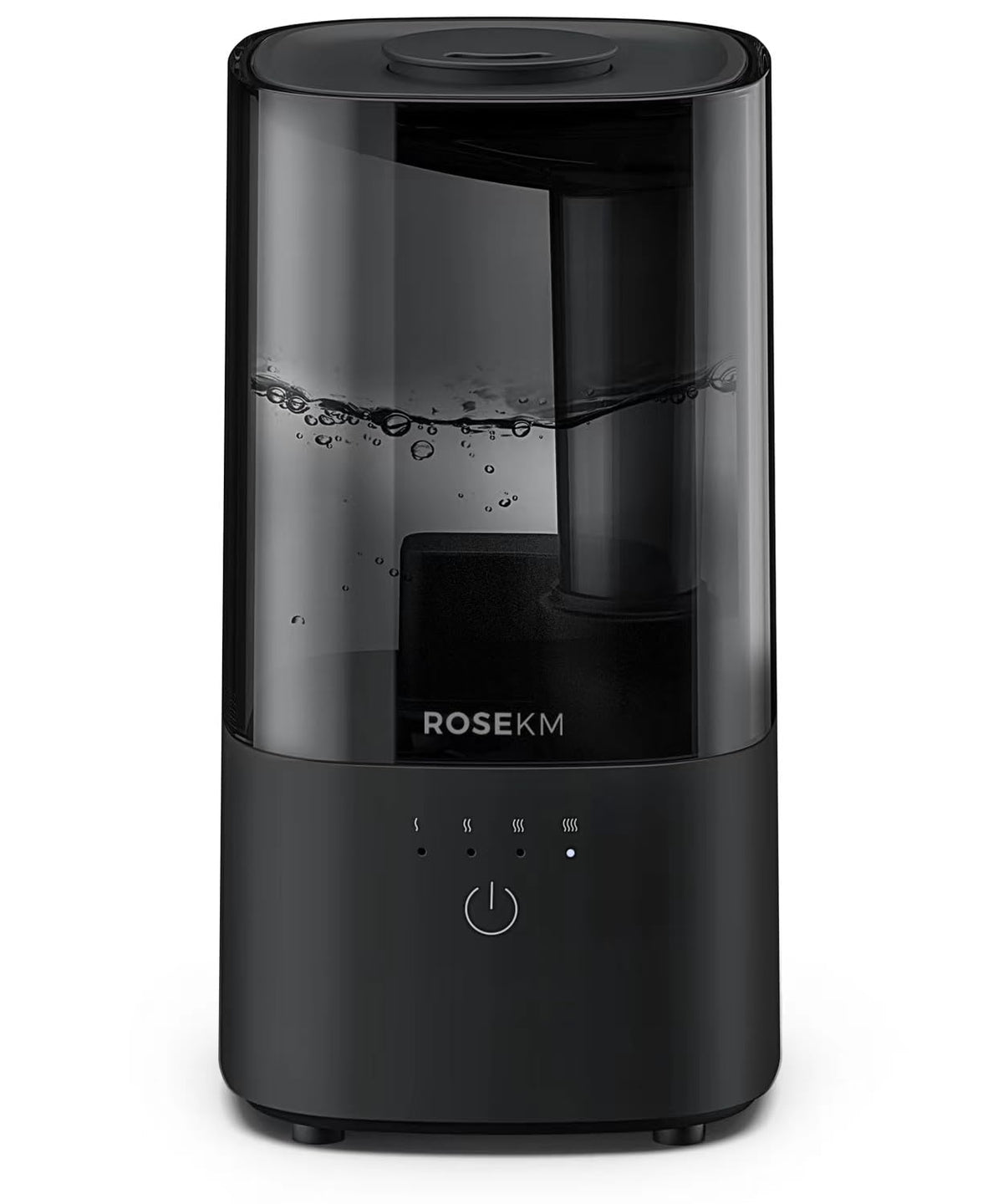 Rosekm humidifier in a bedroom, front view showing compact design for overnight use.