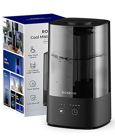 Rosekm humidifier with adjustable mist levels for personalization.