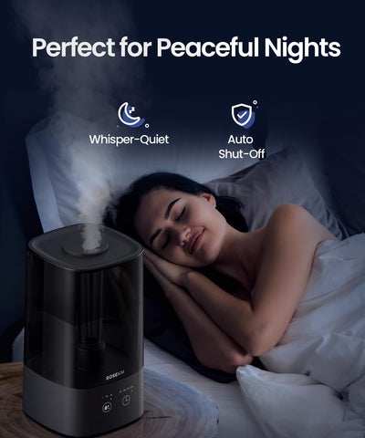 Rosekm humidifier displaying timer options for daily routines.