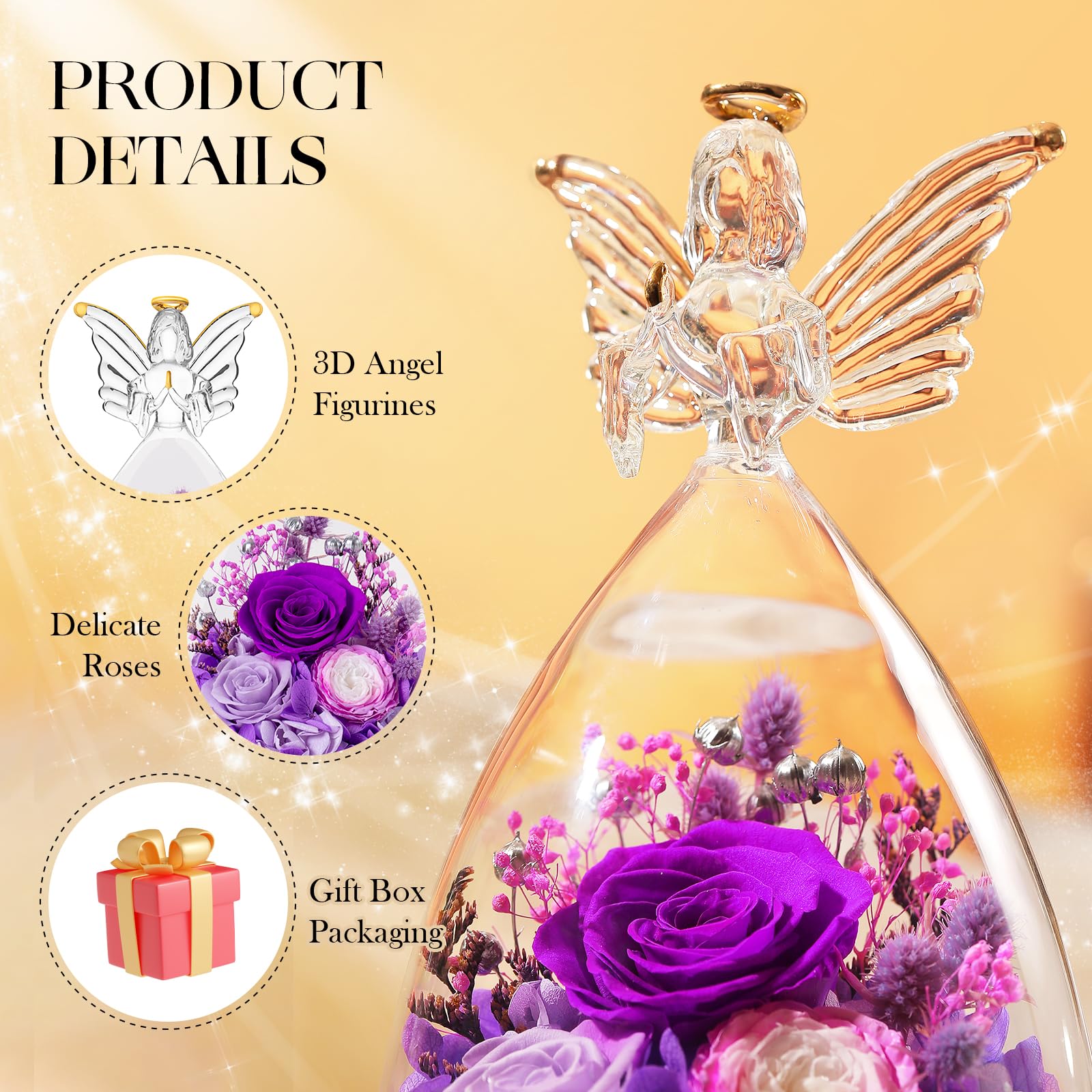 RoseValley artisan-crafted roses with angel figurine, showcasing meticulous detail.