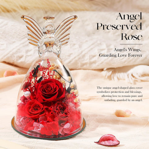 RoseValley preserved red rose close-up with angel detailing for refined gift