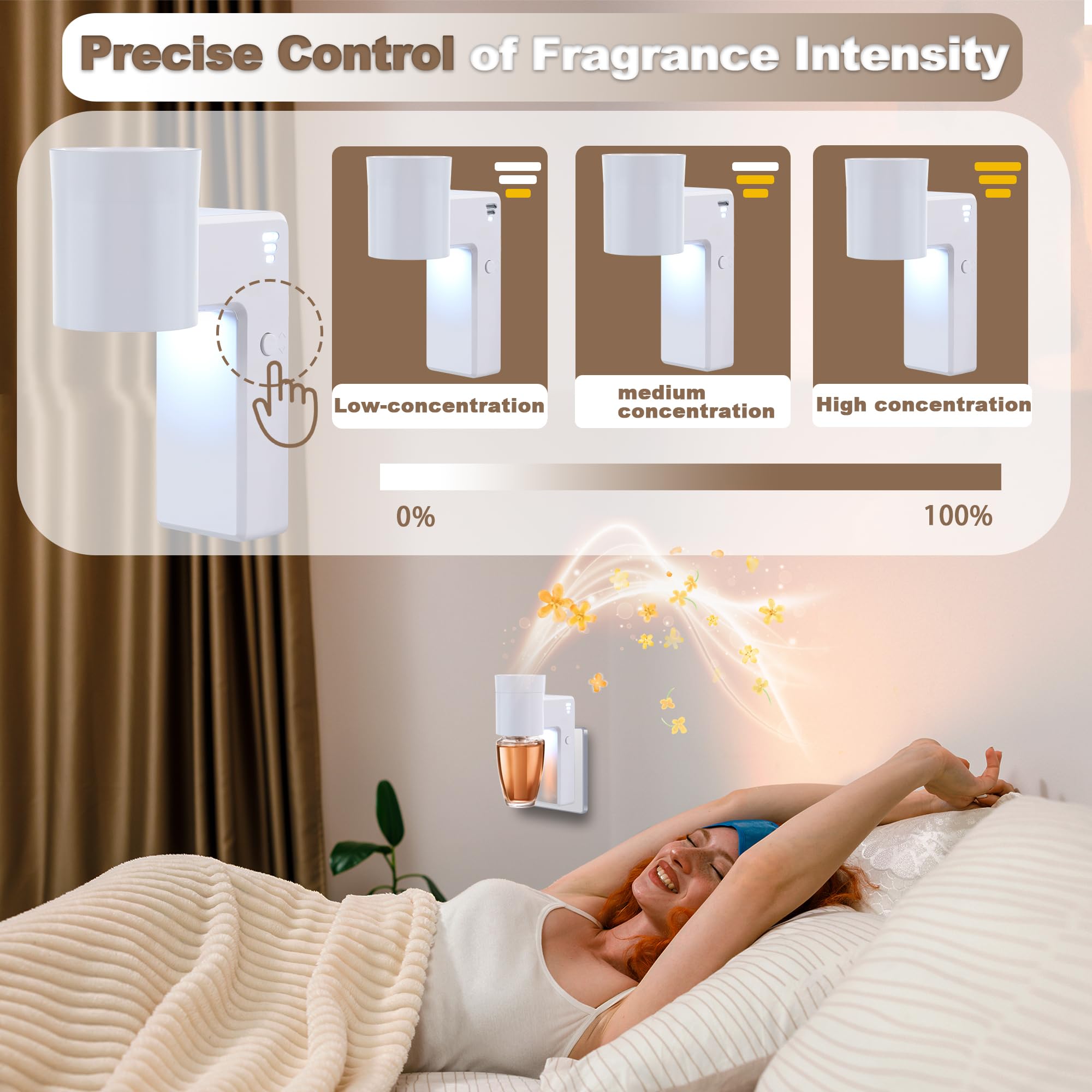 ROSEX night light feature provides warm ambience with adjustable brightness.