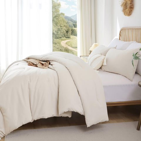 ROSGONIA beige comforter washing label indicates easy care