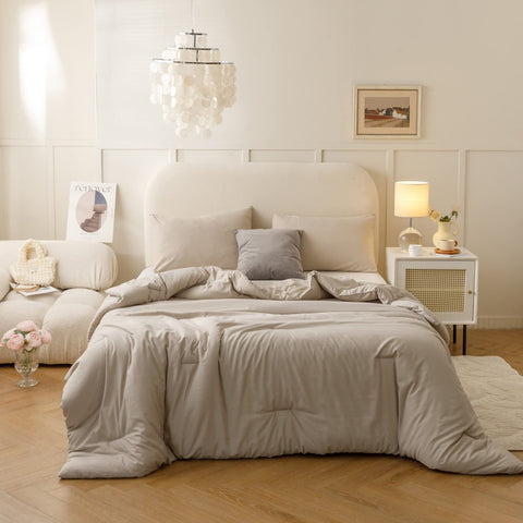 ROSGONIA comforter in oatmeal soft fabric for all-season comfort.