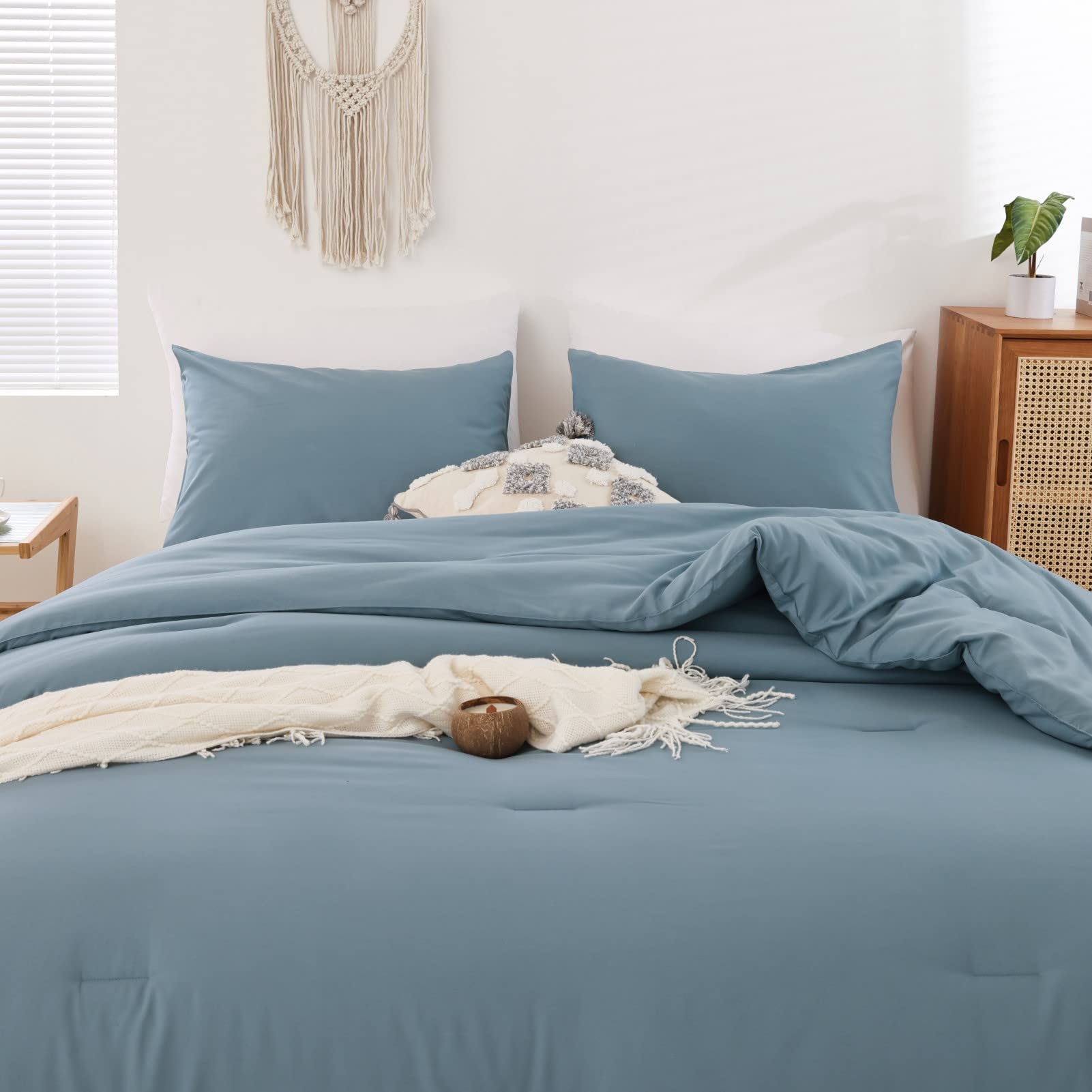 ROSGONIA dusty blue comforter queen packaged for gifting