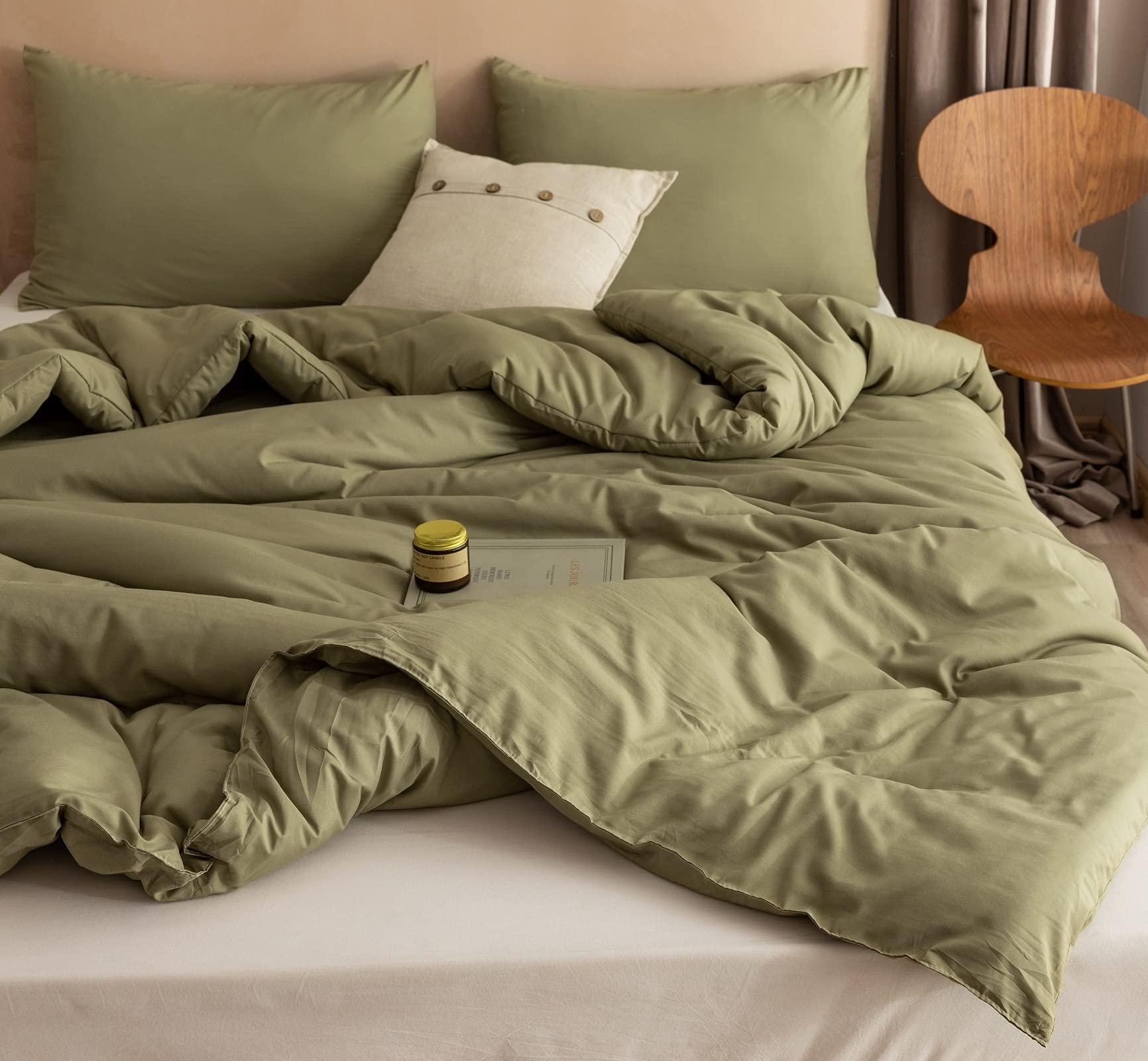 ROSGONIA pillowcase olive-green pair ready for use