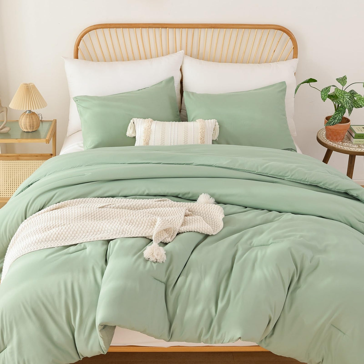 ROSGONIA Queen comforter in sage green, soft fabric for all-season warmth