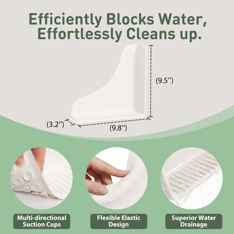 Roslim one-piece silicone splash guard providing a seamless barrier in tub corners