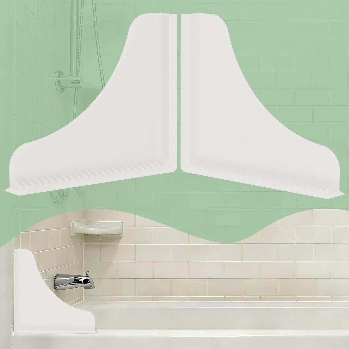 Roslim shower corner splash guard with suction cups seals water around corners to keep floors dry