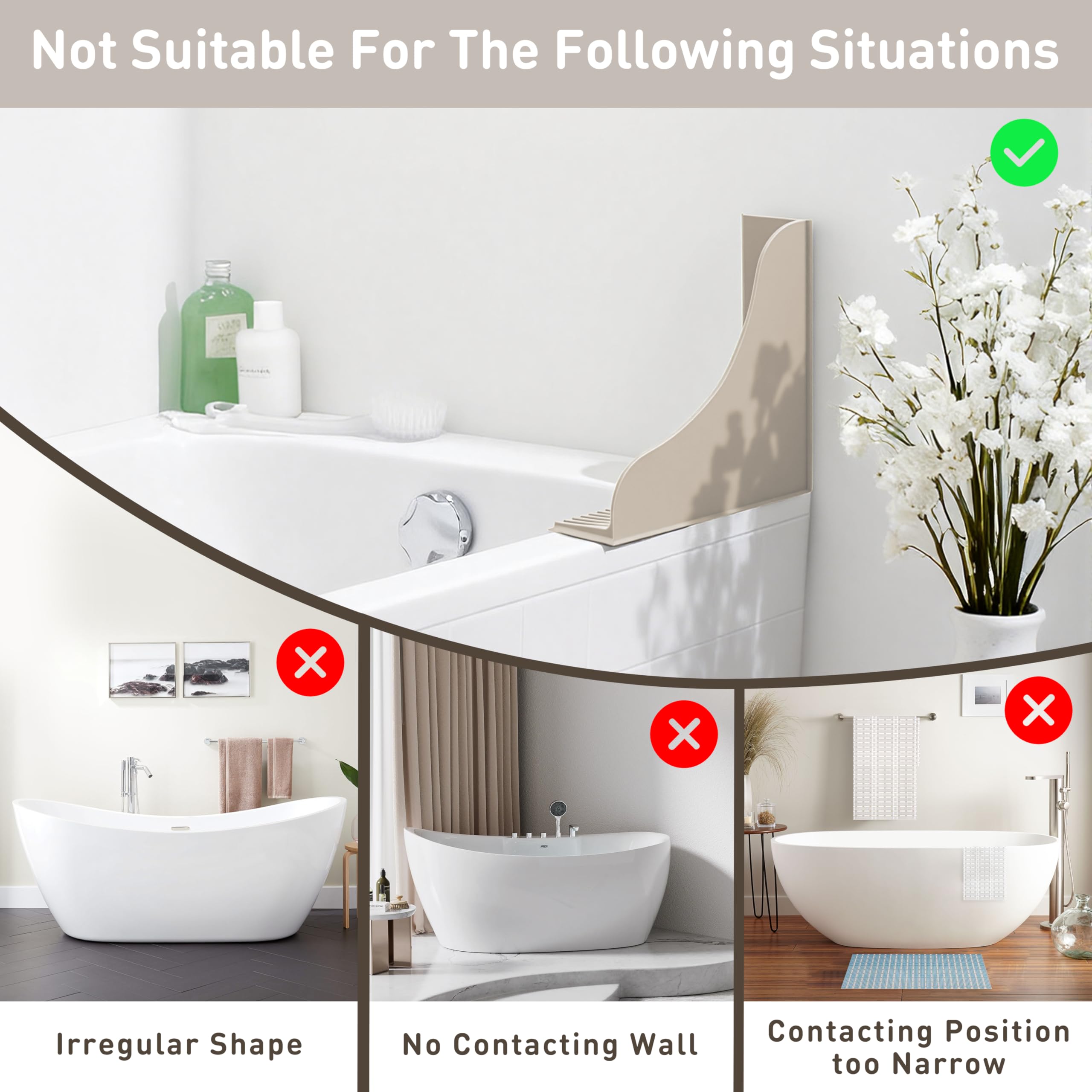 Roslim taupe splash guard adds discreet, practical bath protection.