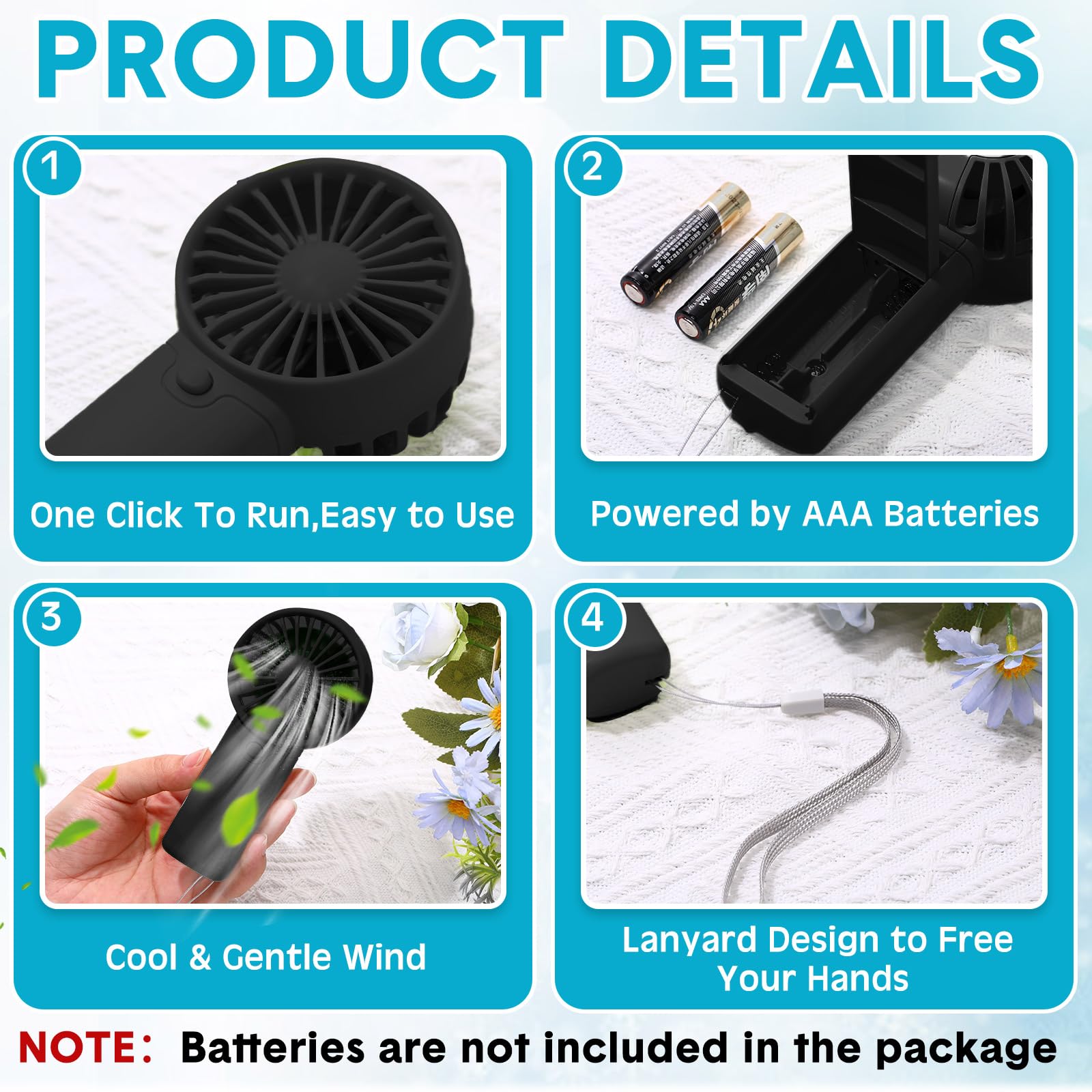 Rossesay brushless motor delivers strong wind for quick relief.