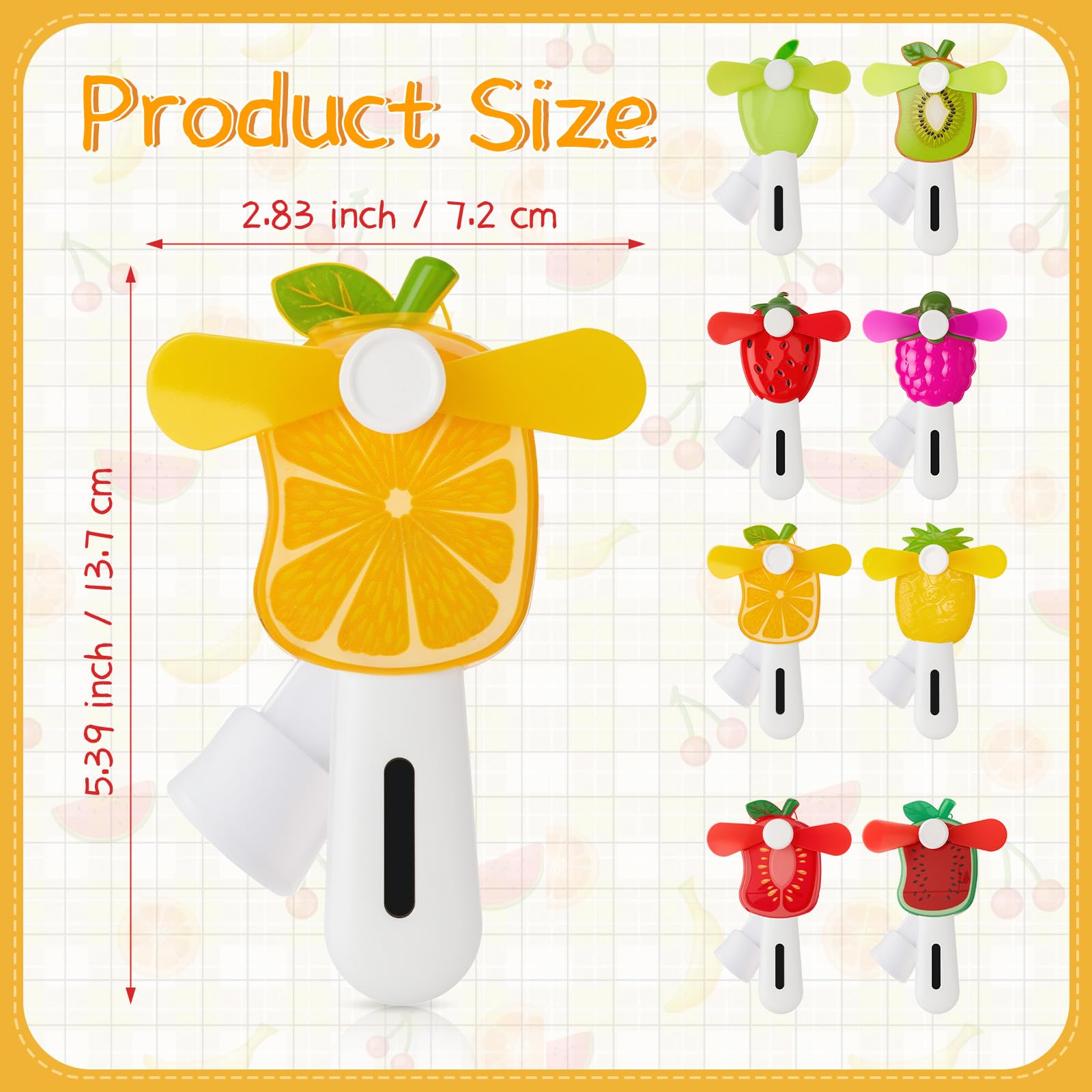 Rossesay fruit handheld fan variety design showing outdoor usage at events or picnics.
